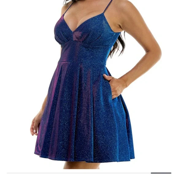 GUC Juniors Elegant Blue Glitter Dress - Picture 3 of 5